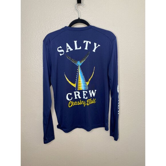 Salty Crew Mens Chasing Tail Long-Sleeve Shirt S Navy Polyester Fishing - Picture 4 of 5